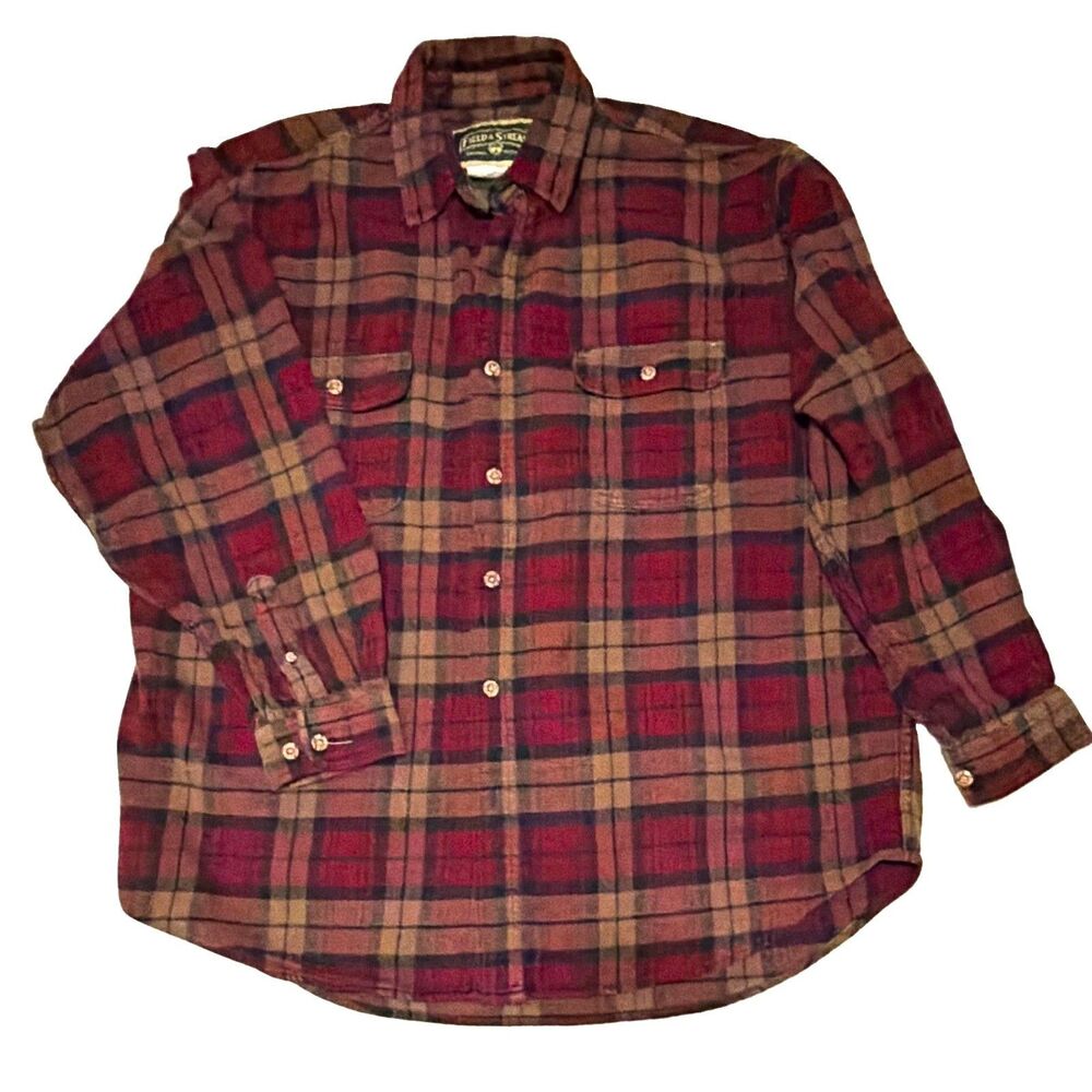 Vintage Field & Stream Heavyweight Plaid Flannel Button-Up cotton Shirt Size 2XL